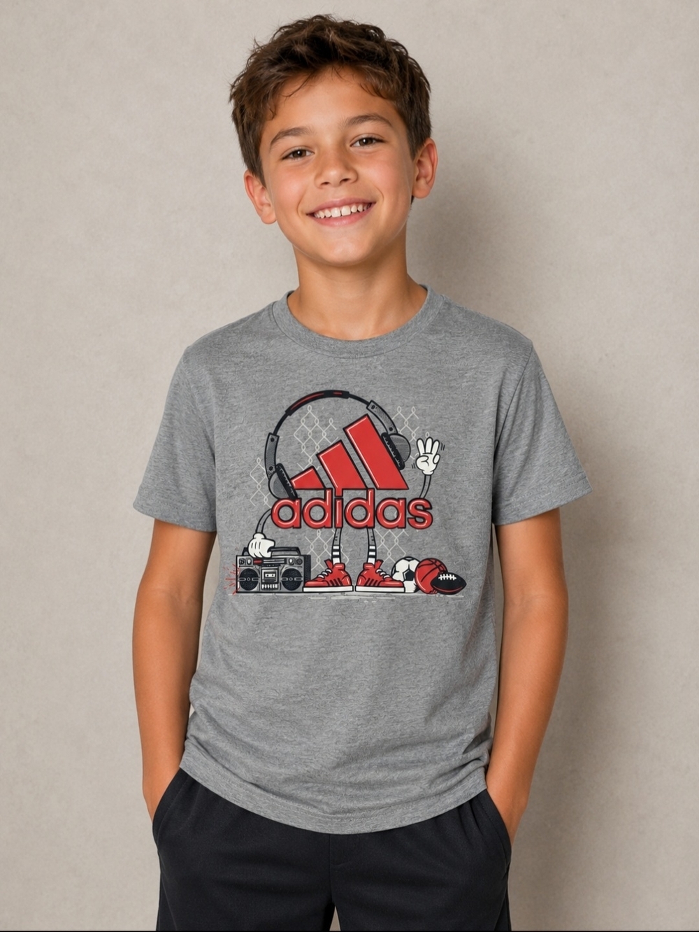 adidas Grey Tee with Red Logo Character Graphic